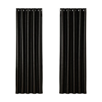 Thumbnail for Artiss 2X Blockout Curtains Eyelet 180x213cm Black Shine