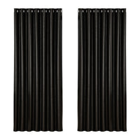 Thumbnail for Artiss 2X Blockout Curtains Eyelet 240x230cm Black Shine