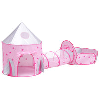 Thumbnail for Keezi Kids Playhouse Play Tent Pop Up Castle Crawl Tunnel Basketball Hoop Pink