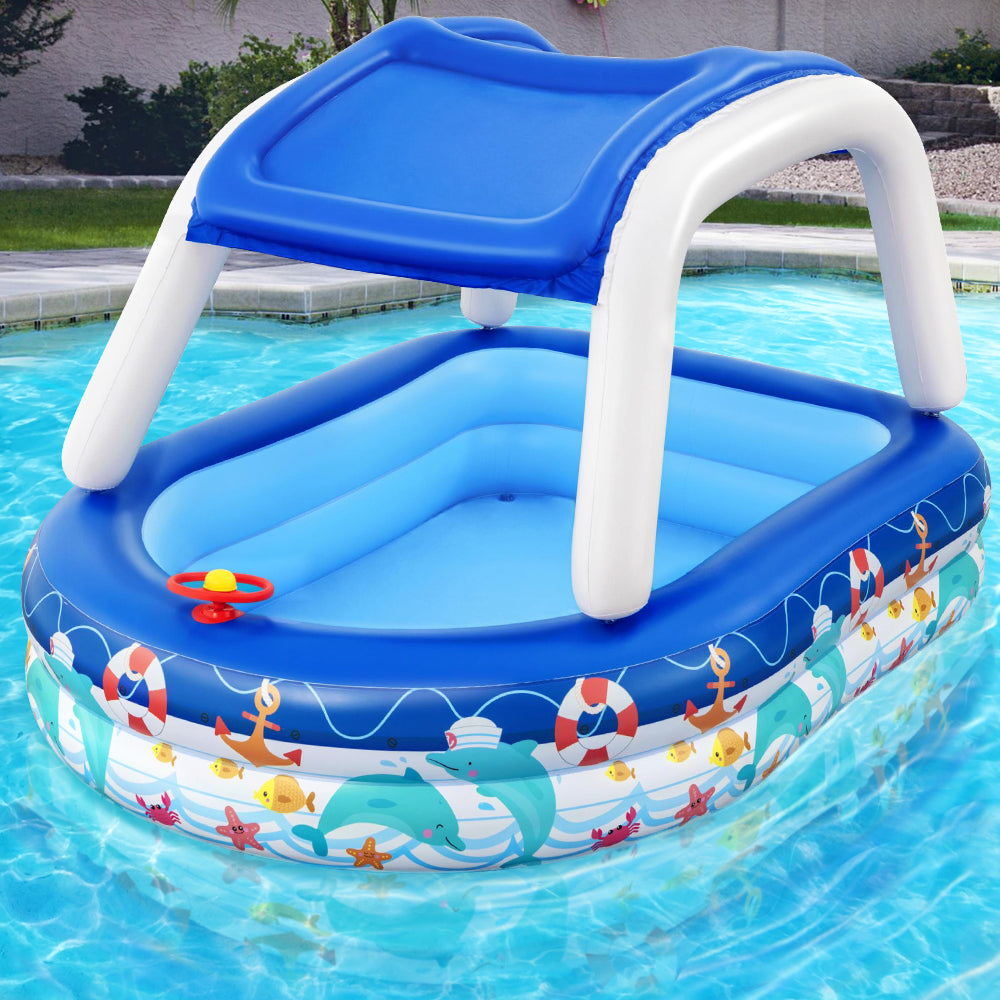 Bestway Kids Pool 213x155x132cm Inflatable Swimming w/ Canopy Play Pools 282L