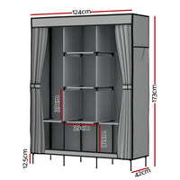 Thumbnail for Artiss Large Portable Clothes Closet Wardrobe with Shelf Grey
