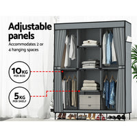 Thumbnail for Artiss Large Portable Clothes Closet Wardrobe with Shelf Grey