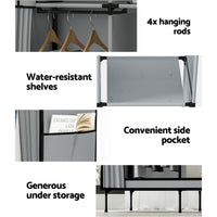 Thumbnail for Artiss Large Portable Clothes Closet Wardrobe with Shelf Grey
