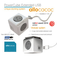 Thumbnail for Allocacoc PowerCube Extended USB Powerboard 4-Outlets 2 USB Ports Grey-White 1.5m