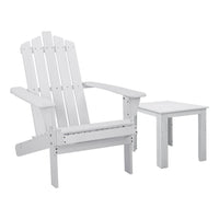 Thumbnail for Gardeon 2PC Adirondack Outdoor Table and Chair Wooden Beach Chair Patio Furniture White