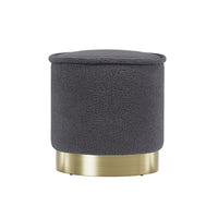 Thumbnail for Artiss Ottoman Foot Stool Round Teddy Fabric Charcoal