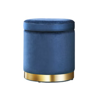 Thumbnail for Artiss Ottoman Storage Foot Stool Round Velvet Navy