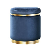 Thumbnail for Artiss Ottoman Foot Stool Round Velvet Navy