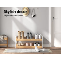 Thumbnail for Artiss Shoe Rack Wooden Storage 2 Tier Tilted Shelves Stand Organizer Kara