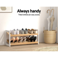 Thumbnail for Artiss Shoe Rack Wooden Storage 2 Tier Tilted Shelves Stand Organizer Kara