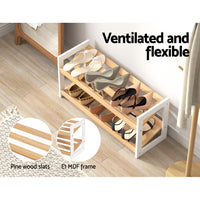 Thumbnail for Artiss Shoe Rack Wooden Storage 2 Tier Tilted Shelves Stand Organizer Kara