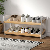Thumbnail for Artiss Shoe Rack Wooden Storage 2 Tier Tilted Shelves Stand Organizer Kara