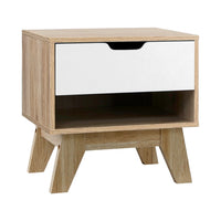 Thumbnail for Artiss Bedside Table 1 Drawer with Shelf - IKER White & Oak