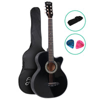 Thumbnail for Alpha 38 Inch Acoustic Guitar Wooden Body Steel String Full Size Cutaway Black