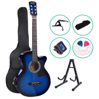 Thumbnail for Alpha 38 Inch Acoustic Guitar Wooden Body Steel String Full Size w/ Stand Blue