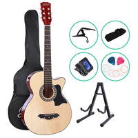 Thumbnail for Alpha 38 Inch Acoustic Guitar Wooden Body Steel String Full Size w/ Stand Wood