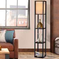 Thumbnail for Artiss Floor Lamp 3 Tier Shelf Shelf Storage LED Light Stand Home Room Vintage Black