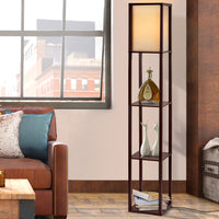 Thumbnail for Artiss Floor Lamp 3 Tier Shelf Storage LED Light Stand Home Room Vintage Brown