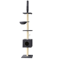 Thumbnail for i.Pet Cat Tree 260cm Tower Scratching Post Scratcher Floor to Ceiling Cats Bed Dark Grey