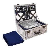 Thumbnail for Alfresco 6 Person Picnic Basket Set Cooler Bag Insulated Blanket Plates Navy