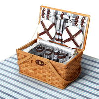 Thumbnail for Alfresco 4 Person Picnic Basket Set Wooden Blanket Bag Insulated