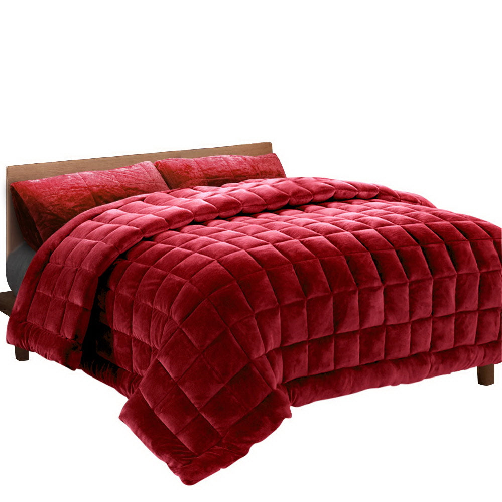 Giselle Bedding Faux Mink Quilt Burgundy King