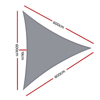 Thumbnail for Instahut Shade Sail 6x6x6m Triangle 280GSM 98% Grey Shade Cloth