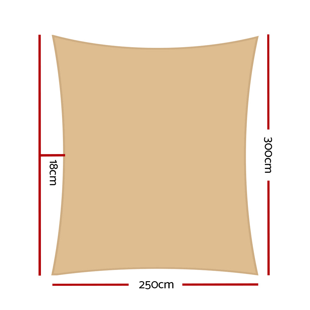 Instahut Shade Sail 2.5x3m Rectangle 280GSM 98% Sand Shade Cloth