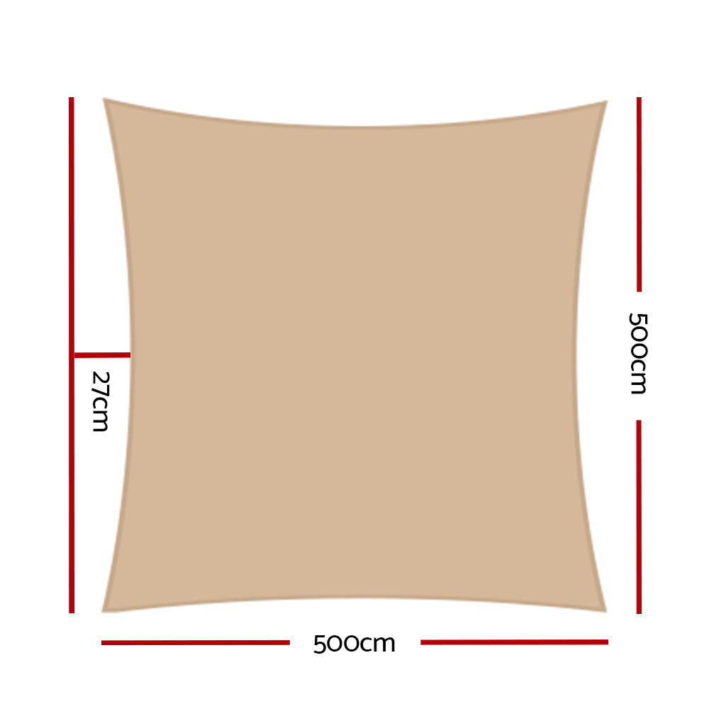 Instahut Shade Sail 5x5m Square 280GSM 98% Sand Shade Cloth