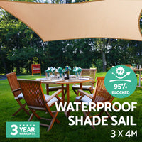 Thumbnail for Instahut Waterproof Shade Sail 3x4m Rectangle Sand 95% Shade Cloth