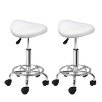 Thumbnail for Artiss 2x Salon Stool Saddle Swivel Chair White