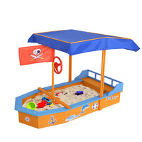 Thumbnail for Keezi Kids Sandpit Wooden Boat Sand Pit with Canopy Bench Seat Beach Toys 150cm