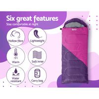Thumbnail for Weisshorn Sleeping Bag Kids Single 172cm Thermal Camping Hiking Pink