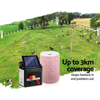 Thumbnail for Giantz Fence Energiser 3KM Solar Powered Electric 2KM Poly Wire