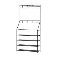 Thumbnail for Artiss Shoe Rack Coat Hat Stand Hallway Shoes Storage Tree Metal Shelves Black