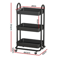Thumbnail for Artiss Storage Trolley Kitchen Cart 3 Tiers Rack Shelf Organiser Wheels Black