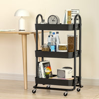 Thumbnail for Artiss Storage Trolley Kitchen Cart 3 Tiers Rack Shelf Organiser Wheels Black