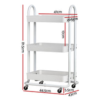 Thumbnail for Artiss Storage Trolley Kitchen Cart 3 Tiers Rack Shelf Organiser Wheels White
