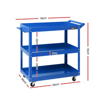 Thumbnail for Giantz 3-Tier Tool Cart Trolley Workshop Garage Storage Organizer Blue