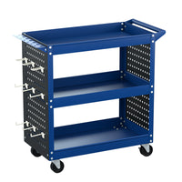 Thumbnail for Giantz 3-Tier Tool Cart Storage Trolley Workshop Garage Pegboard Hooks Blue