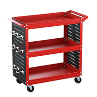 Thumbnail for Giantz 3-Tier Tool Cart Storage Trolley Workshop Garage Pegboard Hooks Red