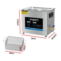 Thumbnail for Devanti 10L Ultrasonic Cleaner Heater Cleaning Machine Timer Industrial 240W
