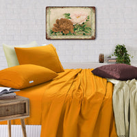 Thumbnail for Elan Linen 100% Egyptian Cotton Vintage Washed 500TC Mustard Double Bed Sheets Set