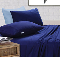 Thumbnail for Elan Linen 100% Egyptian Cotton Vintage Washed 500TC Navy Blue King Single Bed Sheets Set