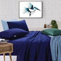Thumbnail for Elan Linen 100% Egyptian Cotton Vintage Washed 500TC Navy Blue 50 cm Deep Mega Queen Bed Sheets Set