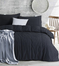 Thumbnail for Elan Linen 100% Egyptian Cotton Vintage Washed 500TC Charcoal Single Quilt Cover Set