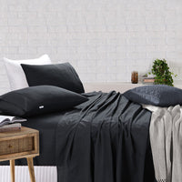 Thumbnail for Elan Linen 100% Egyptian Cotton Vintage Washed 500TC Charcoal Single Bed Sheets Set