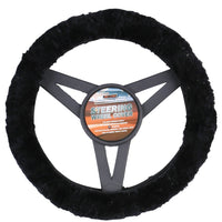 Thumbnail for Sheepskin Steering Wheel Cover Luxury - Black