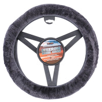 Thumbnail for Sheepskin Steering Wheel Cover Luxury - Charcoal