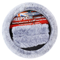 Thumbnail for Sheepskin Steering Wheel Cover & Seat Belt Pads Combo Luxury - Grey